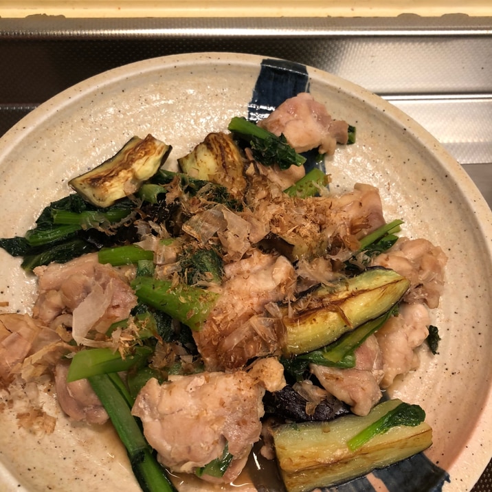 風味豊か♪鶏肉とナスのあごだし醤油炒め^_^